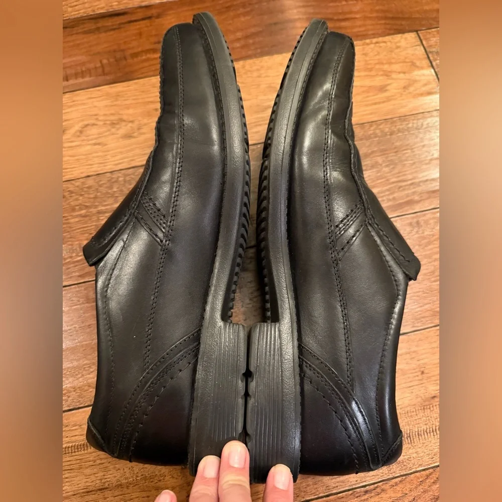 Rockport Dress Shoes Men Sz 12 Black Leather Block Heel Round Toe Slip-on A13019